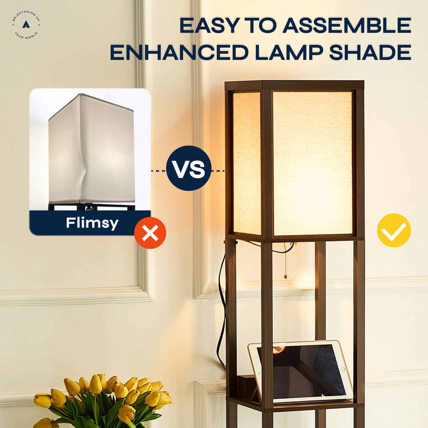 Avery 63' Floor Lamp with Shelf and Charging Station