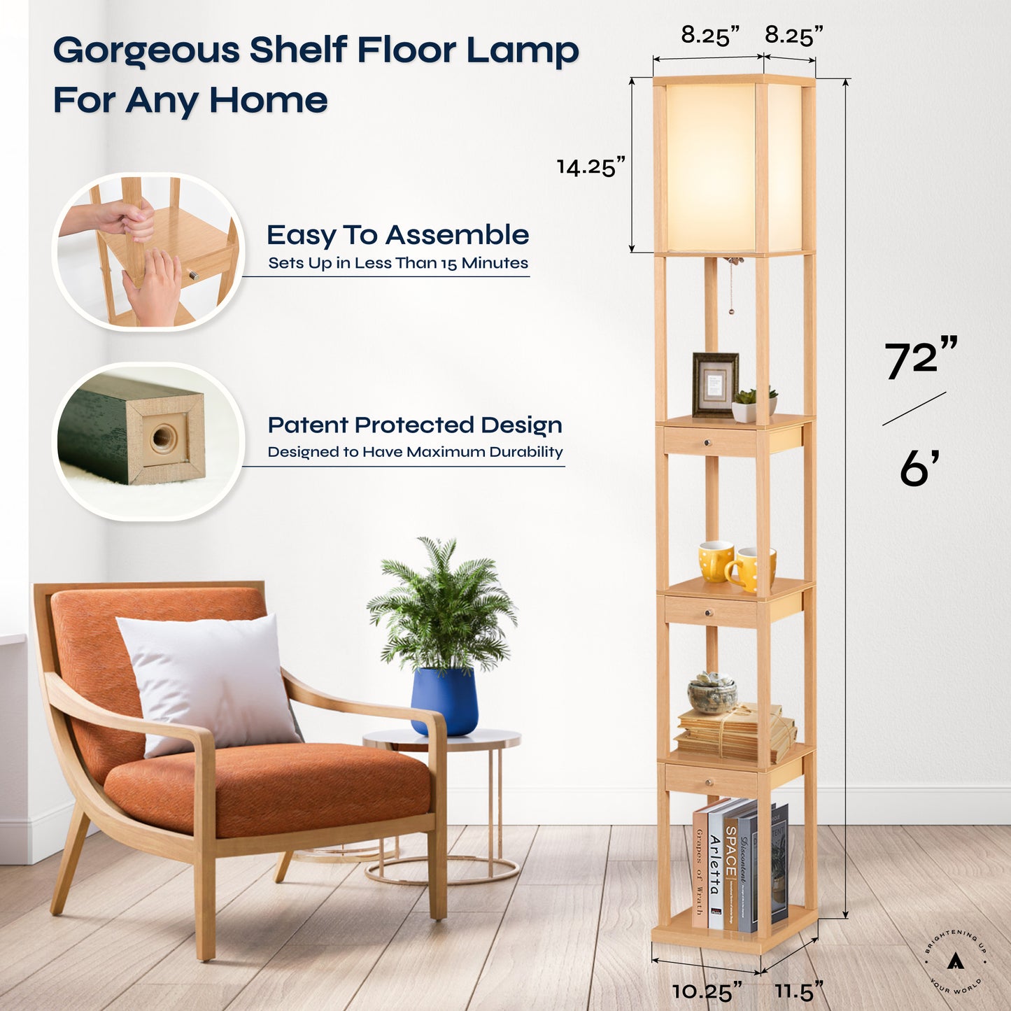 Aaron Classic LED Floor Lamp with Storage Drawers