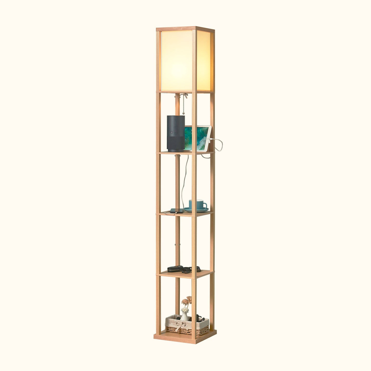 Avery Advanced 72" Floor Lamp With Shelves and Charging Station