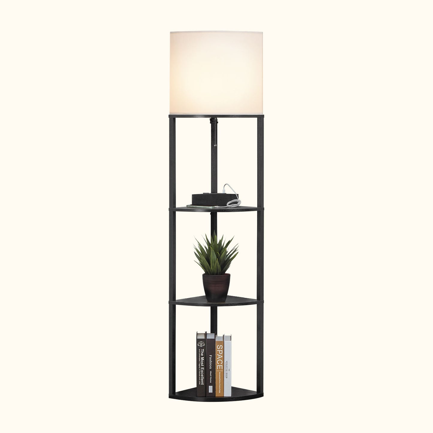Alvis Edge Charging - Floor Lamp with Shelves and USB Ports