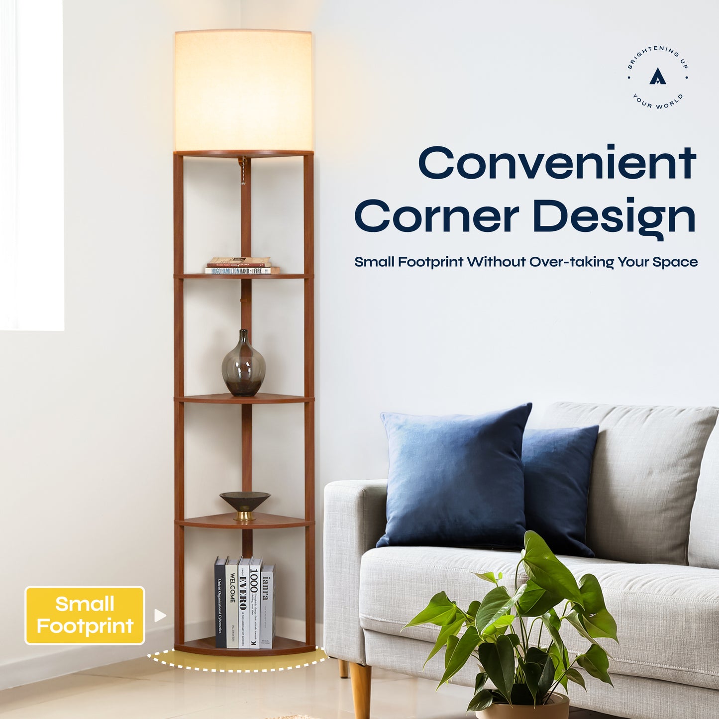 Alvis Edge 72 Inch Corner Floor Lamp with Shelves