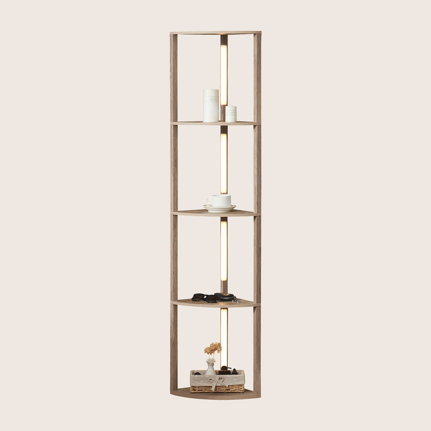 FENLO Fancy Edge Dimmable Corner Display Shelf With Integrated LED Lights