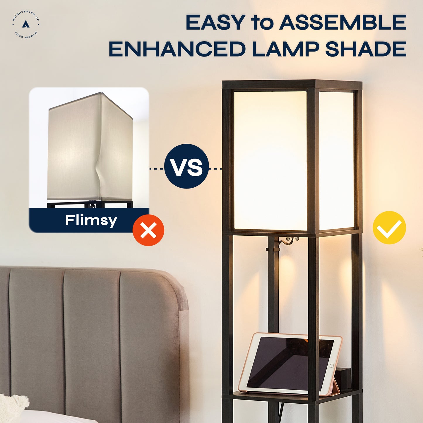 Avery 63' Floor Lamp with Shelf and Charging Station