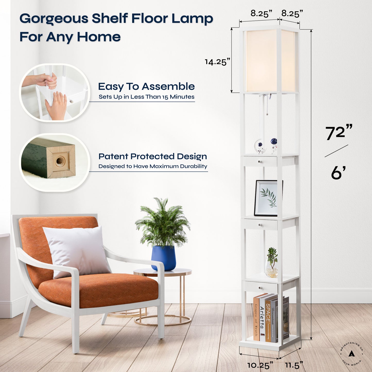 Aaron Classic LED Floor Lamp with Storage Drawers